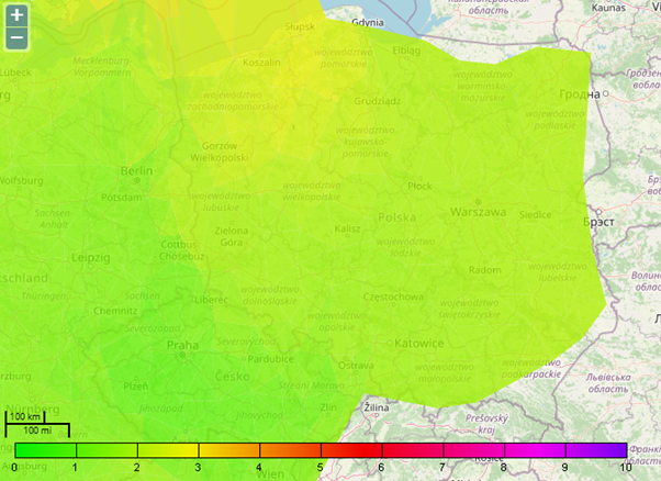 mapa zasięgu stacji RTK TPI NET pro
